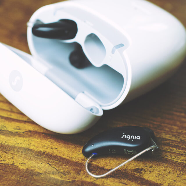 Hearing aids in case